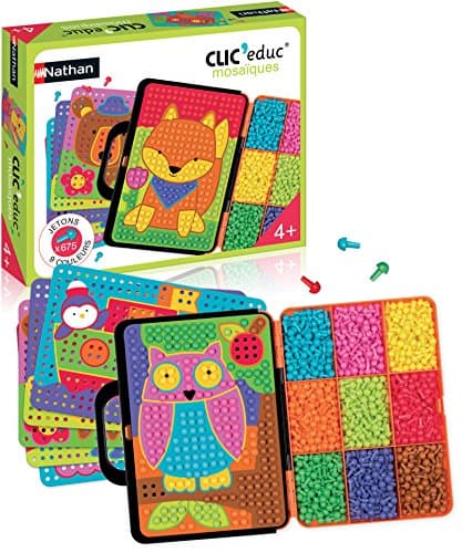 Nathan - Clic Educ Mosaïques - jeu de société - jeu d'apprentissage et reconnaissance des couleurs - développe la motricité fine et la créativité - 675 pions - loisirs créatifs - enfant 4 ans