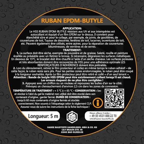 HSS® Butyle Bande EPDM renforcée (10cm x 5m), Bande d'étanchéité, ruban adhésif étanche, extra fort, Ruban Butyle, résistant au vieillissement, à la corrosion et aux UV