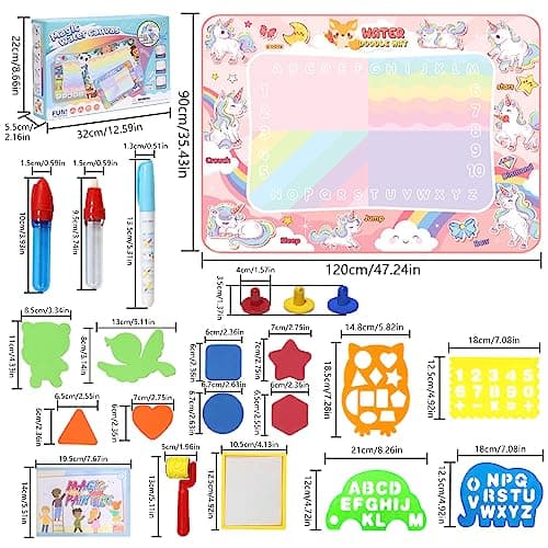 LEcylankEr Tapis Dessin Eau Enfant 120 x 90 CM Aqua Doodle Matte Aqua Tapis de Dessin Adapté Jeux pour Enfants 1 2 3 4 5 6 7 Ans (Licorne)