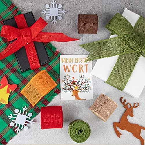 Ruban de lin, Large Tissu Toile Ruban de Cordon de Jute pour Emballage Cadeau Arbre de Noël Décoratif(5 rouleaux)