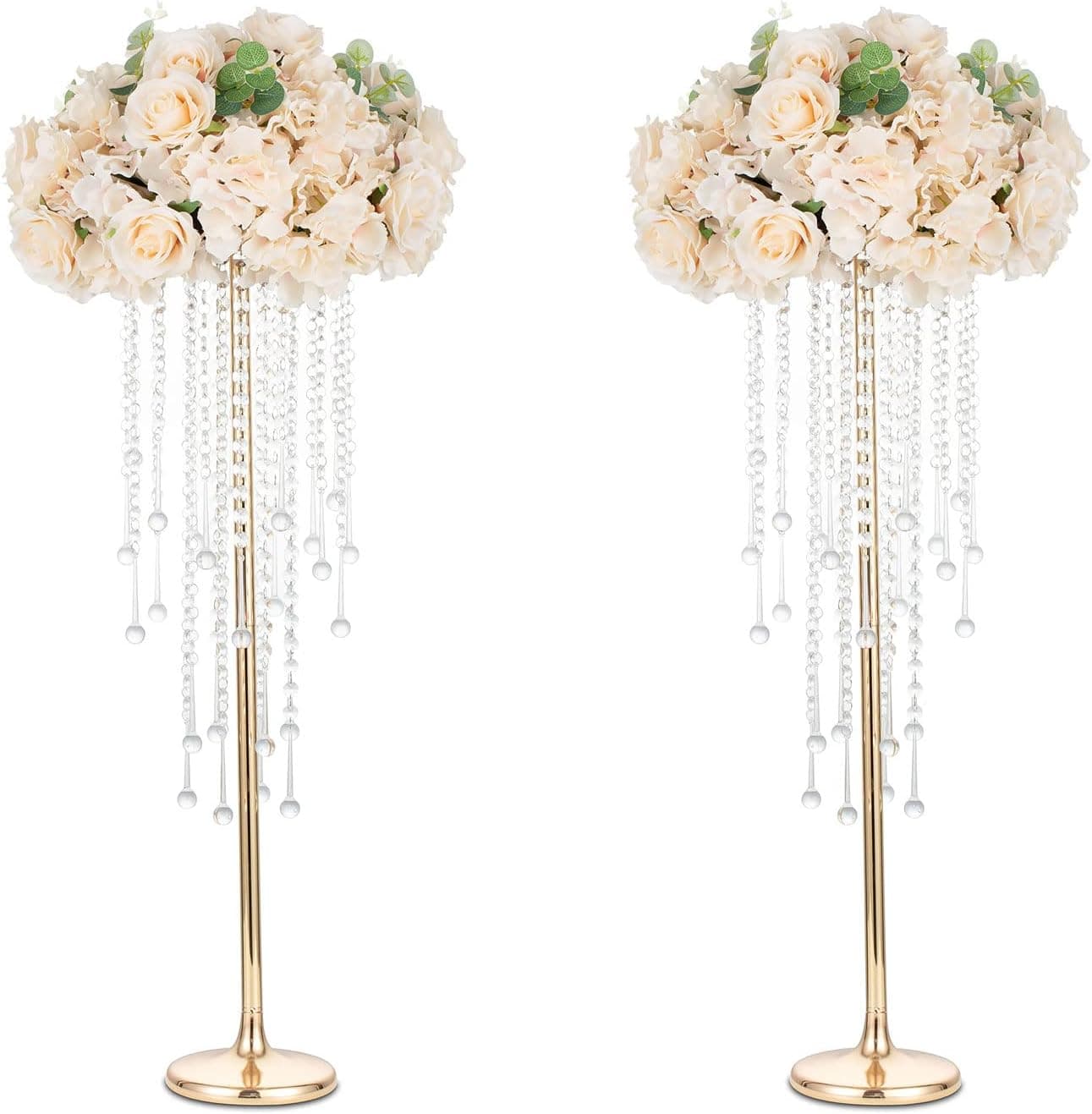 Sziqiqi 75cm Métal Or Vase Centre de Table Mariage - 2 Pièces Haut Grand Vases à Fleurs Centre de Table Anniversaire Vase pour Réception Fête Baby Shower Fiançailles