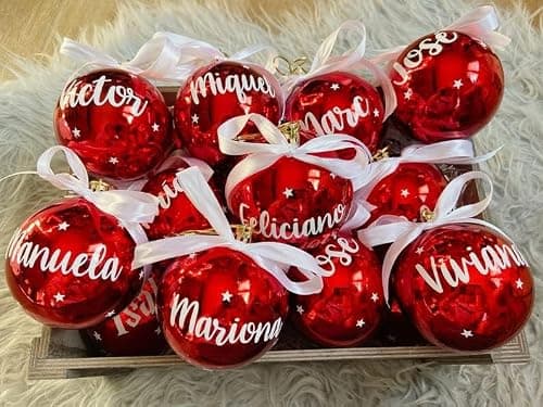 Boule de Noël personnalisée prénom ou texte au choix, decoration de sapin rouge, 5 pièces. Boules de noël Olesea