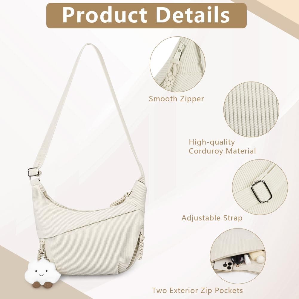 Aucuu Sac à Bandoulière, Grand Sac à Bandoulière, Sacs à Main avec Pendentif Nuage, Sacs Hobo Large Lanière avec Sangle Ajustable pour Femme