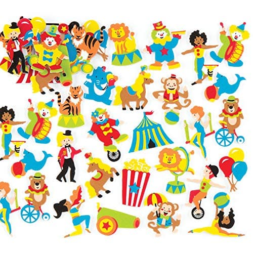 Baker Ross Lot de 120 Autocollants en Mousse Circus pour Enfants, pour Décorer, Artisanat, Cartes et Scrapbooking