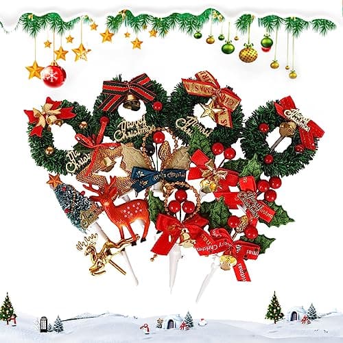 13Pcs Noël Topper de Gâteau Décorations de Gâteau, Décorations de Gâteau de Noël pour Noël Cupcake Toppers Arbre De Noël Renne Gâteau Bougie DIY Craft, écorations De Gâteau