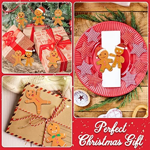 Décoration Sapin Noël en Bois,Ornements à Suspendre pour Sapin de Noël, 12pcs Bonhomme en Pain D'épice Ornements pour la Fête de Noël et la Décoration Intérieure