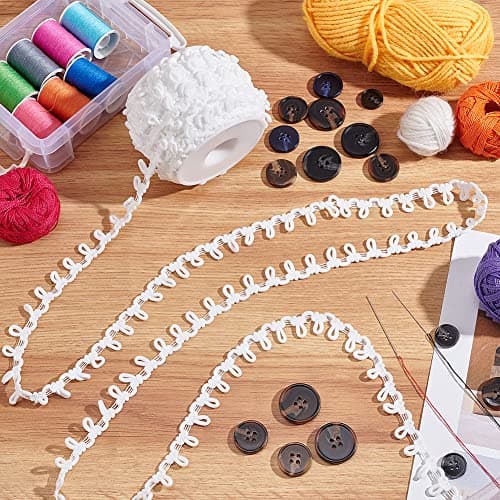 PandaHall 18m Boutonnière Ruban Garniture tressée avec boucles boutonnées 14mm Cordon de tresse de bouton de corset Élastique Blanc Garniture en dentelle à boucle boutonnée pour costumes, Blanc
