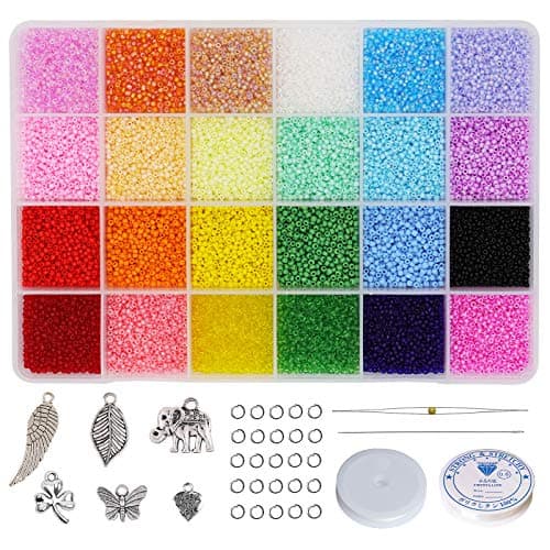 Bala&Fillic Size 2mm 12/0 Glass Seed Beads About 21600pcs in Box with Beading Tool,Small Craft Seed Beads for Jewelry Making 24 Colors petites perles de rocaille pour la fabrication de bijoux