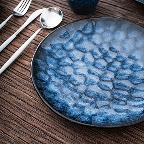 vicrays Assiette Plate à Dîner,4 Pièces, Grande Assiette en Céramique,26,7 cm,passent au micro-ondes, au four, au lave-vaisselle, résistantes aux rayures, en convient pour steak, pâtes, pizza (bleu)