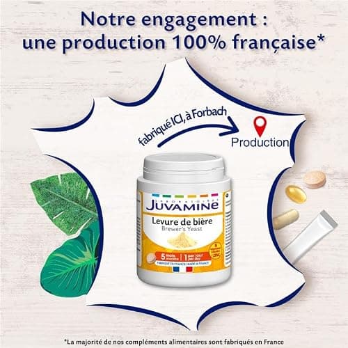 JUVAMINE - Levure de Bière - Beauté de la peau, des cheveux et des ongles - Vitalité - Vitamines B1, B2, B3, B5, B6, B8, B9 et B12 + Zinc - Programme de 5 mois - Fabriqué en France