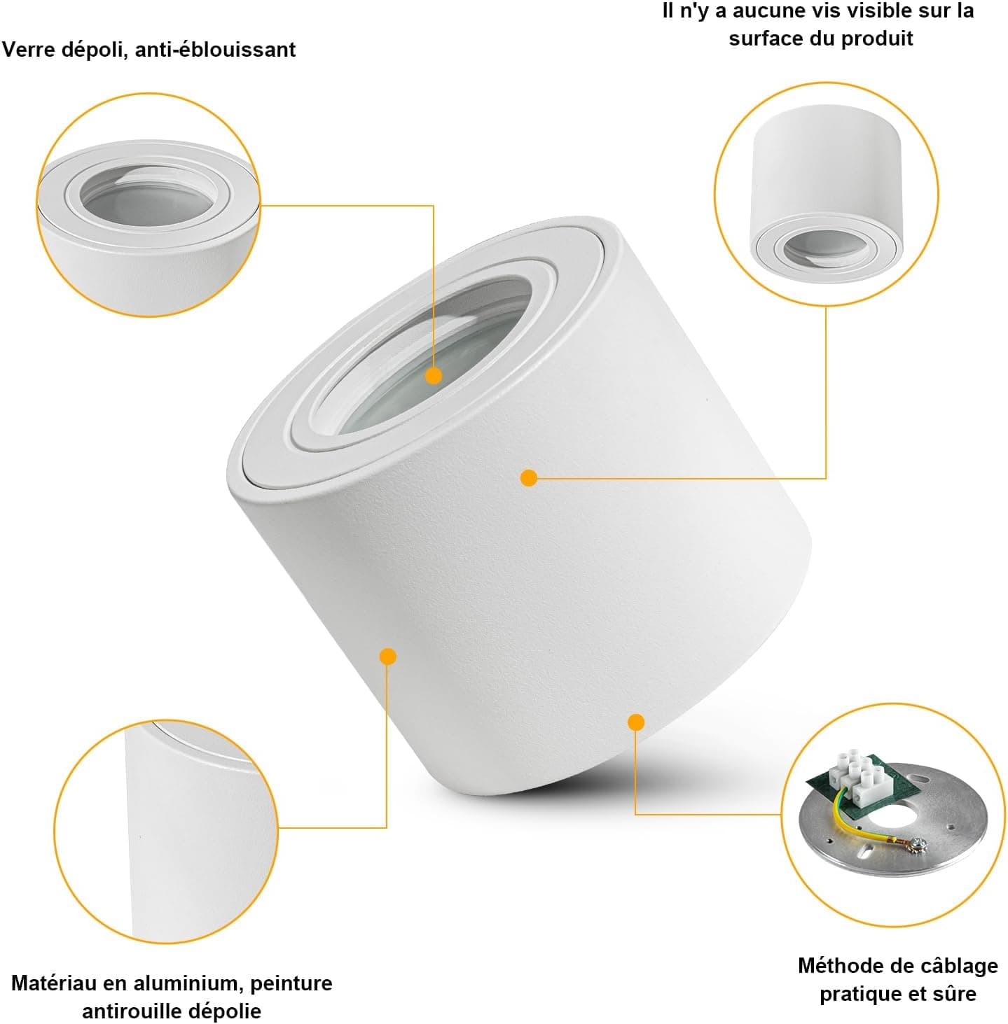 Spot en Saillie IP44, Plafonnier Salle de bain, Spot LED en Saillie Plafond 230V Imperméable, Ø80x65mm aluminium Rond Blanc downlight pour Modules LED, Lot de 4