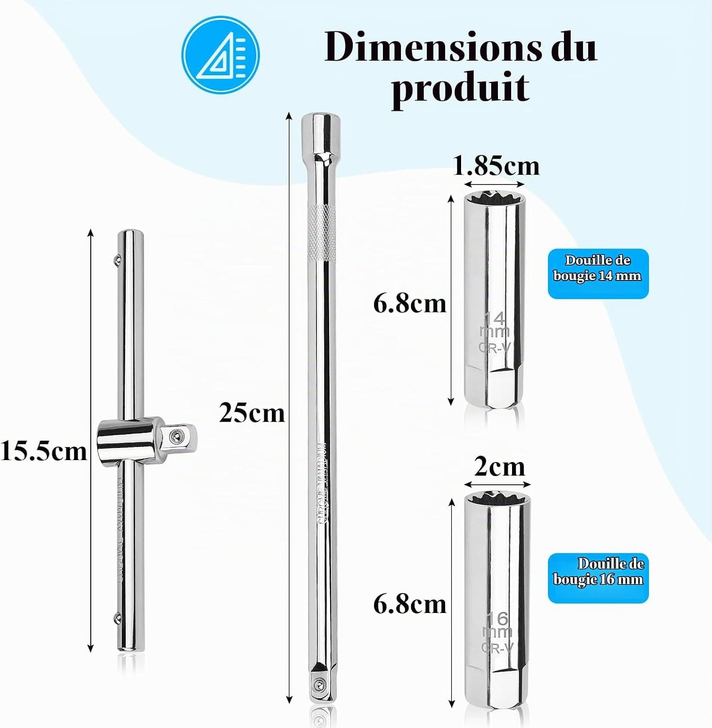 efuturetime Clé à Bougie 14/16 mm Douille Magnétique 3/8" à 12 Dents | pour Prechauffage, avec Poignée en T Coulissante, Combinaisons Flexibles
