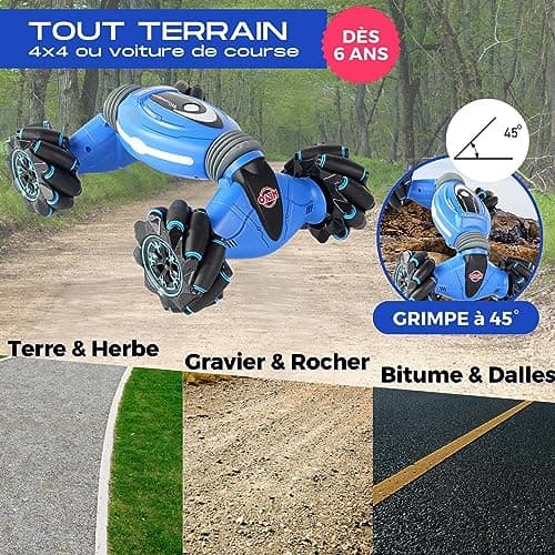 Tutti Party - Voiture télécommandée, Jouet radiocommandé pour Enfants, Course 4 * 4, télécommande Montre, Gesture Control Tout Terrain, 360°, Cadeau Garcon 6 Ans (Bleue)