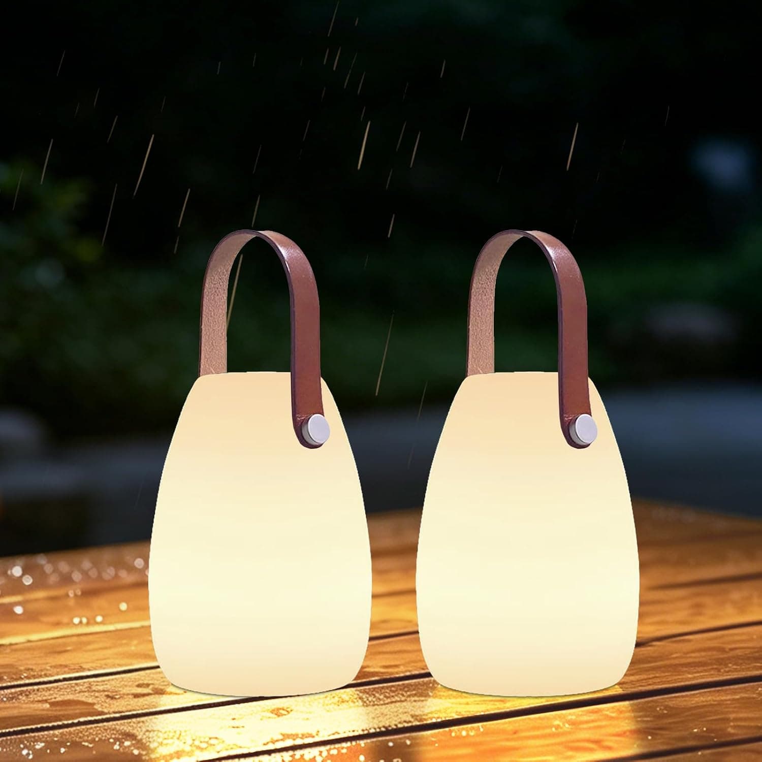 MALUX Lampe de table LED extérieur 2 pièces avec Télécommande Blanc chaud 8 couleurs Intensité variable Lampe de Table sans fil étanche IP44 pour votre maison et jardin (Cuir,petit)