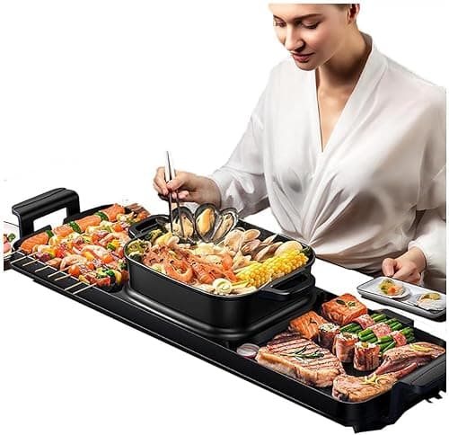 Grill électrique Avec Hot Pot 2 En 1 Pour Barbecue Coréen D'intérieur, 2 200 W, Multifonction, Sans Fumée, Double Pot, Poêle Antiadhésive, Pour 5 à 10 Personnes(Size:Pot Simple,Color:Noir)