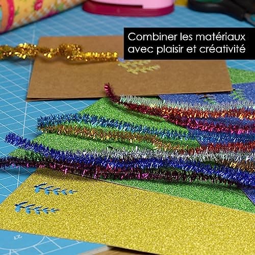 OfficeTree 35x Papier Pailleté A4 250g/m2 - 15 Couleurs - Feuille Pailletée de Bricolage et Scrapbooking - Non Autocollant - Papier Cartonné Pailleté - Papier Brillant - Papier Decoratif