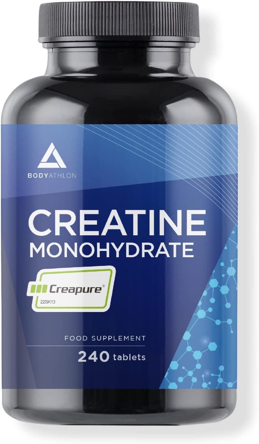 Creatine Monohydrate Creapure 240 comprimés| 100% Creatine Monohydrate 3000mg par dose| Pre workout Force et Résistance| Certifiée et Testé en Laboratoire| Sans OGM, Vegan| BODYATHLON
