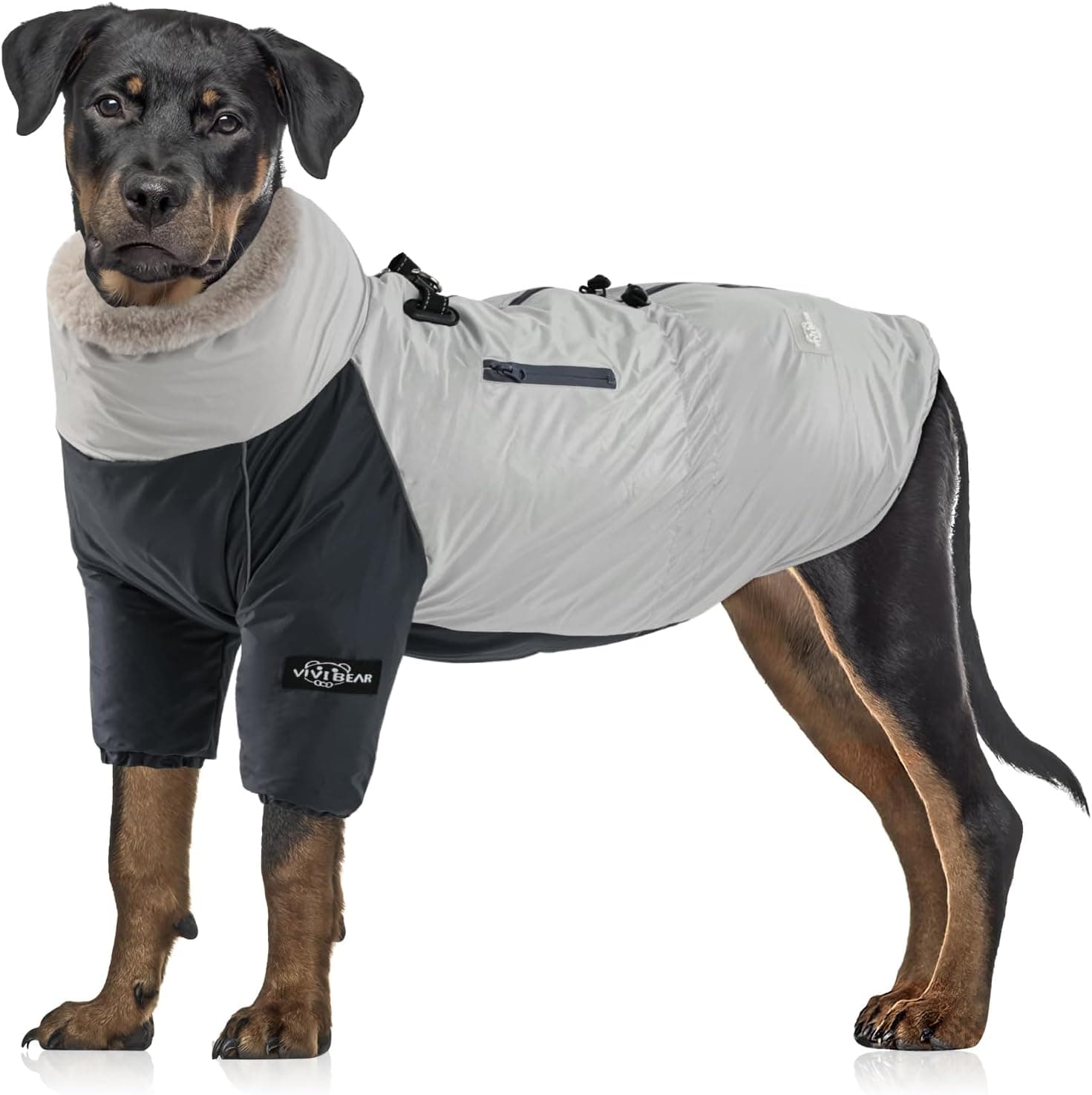 Chaqueta de invierno pour chiens avec doublure en cachemire, imperméable avec veste de pluie, poches zippées pour chiens, bandes réfléchissantes, cordon réglable, D-Ring pour laisse de chien