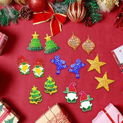 Pwsap 12 Pièces Nouveau Moulle Silicone Resine de Noël, Epoxy Bijoux Moule Avec 100 Crochets Boucles D'oreilles et Anneaux Saut Ouverts,Arbres Noël,étoiles Autres Formes Pour