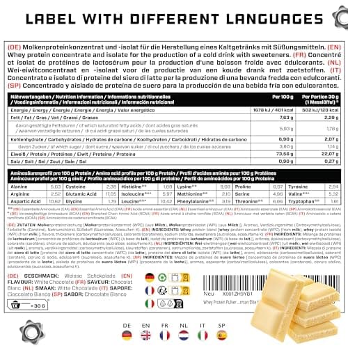 Whey Protein Complex - 1000 g (Chocolat blanc) - Avec part d'isolat - Protéine soluble instantanée en poudre avec BCAA & EAA - German Elite Nutrition