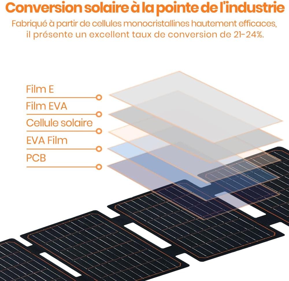 Panneau Solaire 60 W, FlexSolar Portable Chargeur Solaire Pliable