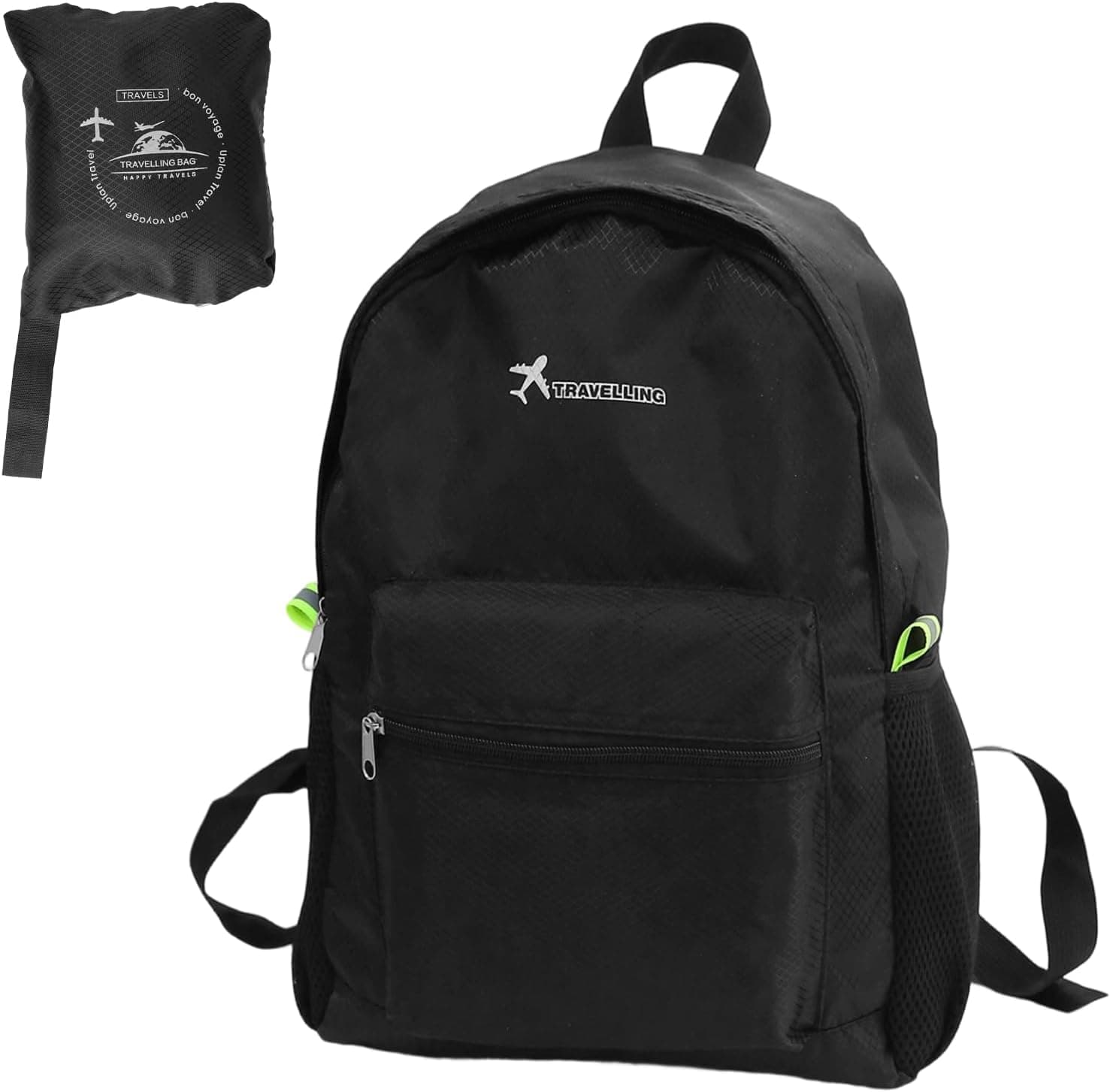Sac à Dos Pliable Ultra Léger 15L, Noir Sacs à Dos de Randonnée Imperméable | Léger et Portable, pour Homme et Femme, Excursions, Escapades Urbaines, Shopping et Vacances