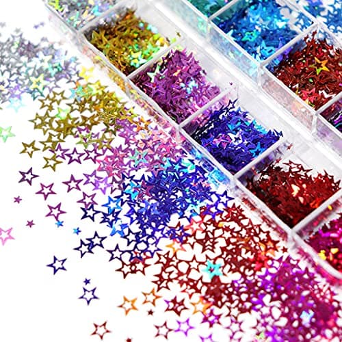 MISHITI 12 grilles/boîte Paillettes holographiques étoiles Creuses Forme Paillettes résine époxy Remplissage