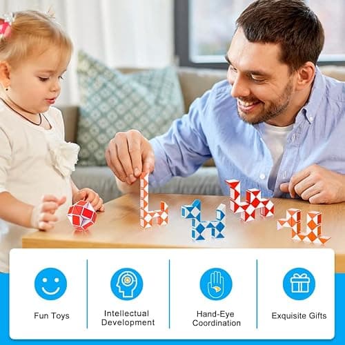 Niaetuto 24 Blocs Serpent Magique,Magique Snake,Magic Snake en Plastique,Mini Puzzle Cube,Cadeau Anniversaire Enfants,3D Magic Snake Puzzle Cube,Jouets De Fête pour Enfants