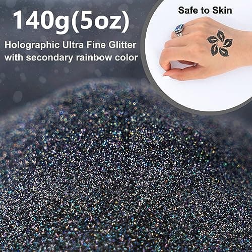 Gris Argenté Paillettes Ultra Fines, 140g en Résine Paillettes Métallique pour époxy, Gobelets, Bougies, Arts de la Peinture, Cheveux, Visage, Corps, Yeux, Nail art, Festival