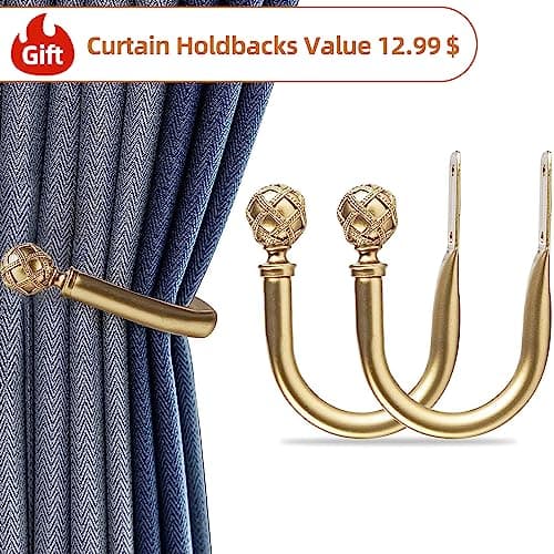Ycolnaefllr - Tringle à Rideaux De 1 Pouce De DiamèTre, Or Chaud, Avec Embout En RéSine, 121-213cm, Avec Pattes De Fixation De Rideaux En RéSine - Tringle à Rideaux Extensible Double