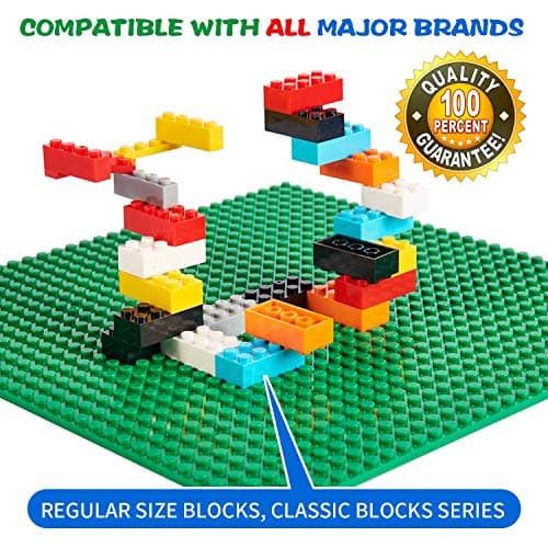 WYSWYG Plaque de Base de Bloc de Construction Classique, 6 pièces Plaque de Base carrée Classique de 25 * 25 cm, Compatible avec Toutes Les Grandes Marques, Vert, Gris, Bleu