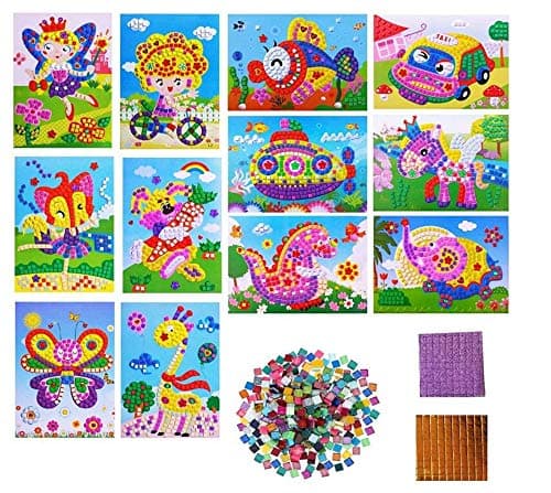 Lot de 12 autocollants mosaïques, autocollants à paillettes, pour enfants, à décorer, images de mosaïque, arts et travaux manuels, kits faits à la main pour enfants, enseignants, étudiants, crèches