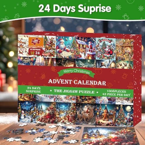 Calendrier de l'Avent 2024 Puzzles pour Enfants, 1008 pièces Calendrier de Noël à rebours Puzzle pour Adolescents Adultes, 24 Jours Puzzle de Noël