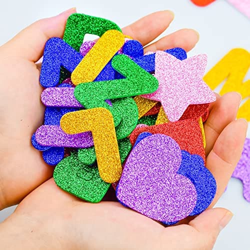 168 Pcs Stickers Lettres en Mousse, Lettres de l'alphabet Stickers Autocollants étoiles Coeur letters Glitter Mousse Activités Manuelles DIY Art Décoration pour Enfants et Adultes