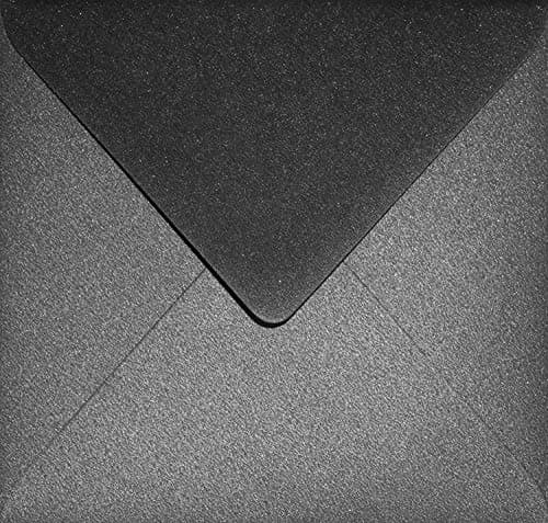 Netuno 100 enveloppes carrées noires 153x153mm Aster Metallic Black rabat pointu enveloppes nacrées enveloppes brillantes métallisées pour invitations anniversaires mariage cartes de vœux funérailles