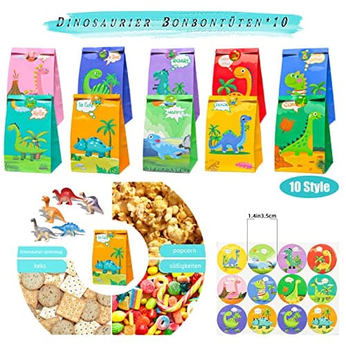 Liangding Dinosaure Party Jouet Anniversaire, 68 Pièces Pinata Dinosaure Cadeau avec Dinosaure Sacs Cadeaux Bracelets à Claquer Porte-clés et Tatouage Dinosaure Autocollants pour Enfants Faveurs Fête