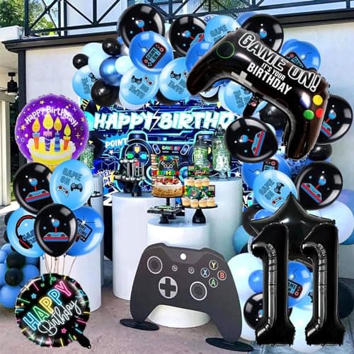 Décoration D'anniversaire Fête de Jeu Vidéo 11 Ans, Ensemble Décoration d'anniversaire Jeu Vidéo Garçon, Ballon de Manette de Jeu, Kit Decoration Gateau Gamer mit Banderole Joyeux Anniversaire