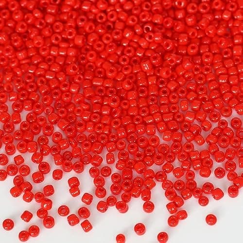 Lot de 3300 perles de rocaille en verre opaque, mates, 8/0, perles poney, 3 mm, perles poney, perles de rocaille opaque, perles de rocaille (rouge clair)