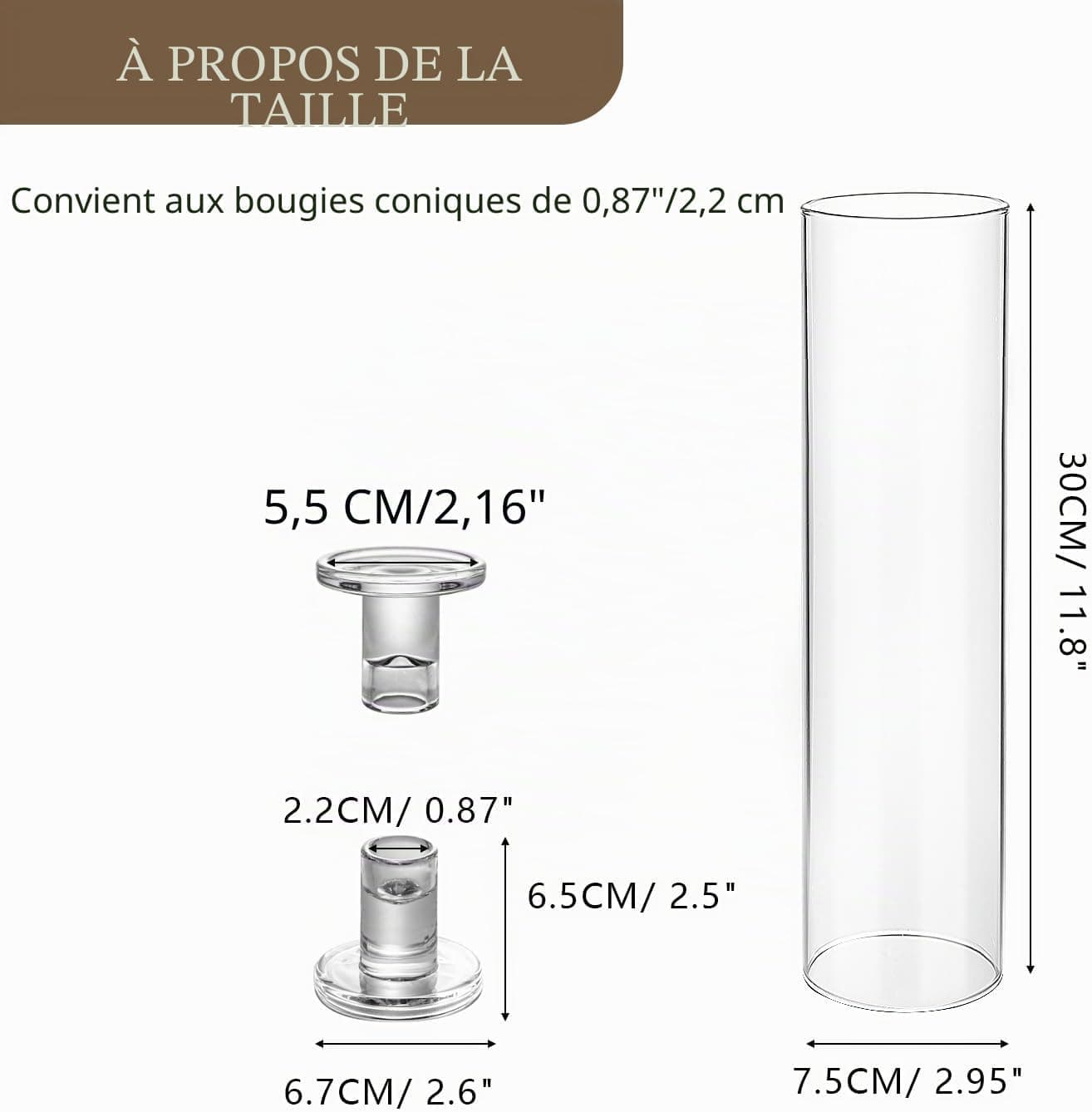 Hurricane Lot de 2 bougeoirs en verre transparent de 30 cm pour bougies coniques, centre de table, fête de mariage, décoration d'événement