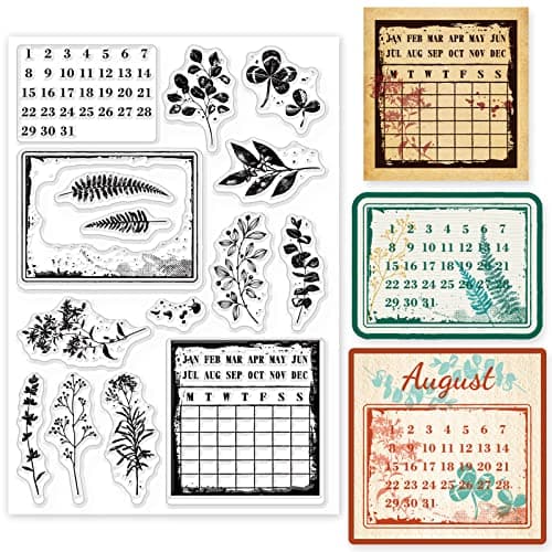 GLOBLELAND Vintage Plant Calendar Clear Stamps pour DIY Scrapbooking Retro Plant Schedule Silicone Clear Stamp Seals For Cards Making Photo Album Journal Home Decoration