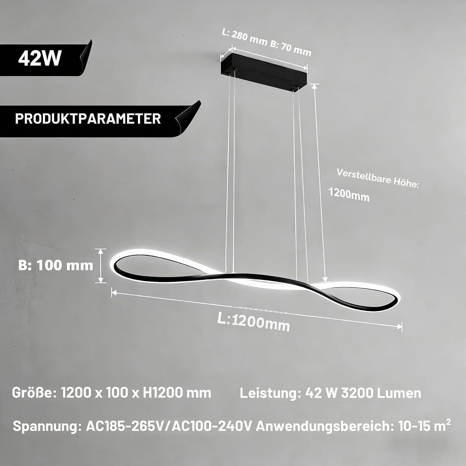 LED Suspension Luminaire 76W Lampe Suspendue à Dimmable, Lustre Chambre Réglable en Hauteur, Moderne Plafonnier LED Suspension pour Salle à Manger Salon Cuisine, 3Ring Φ20+40+60cm (Black 120cm)