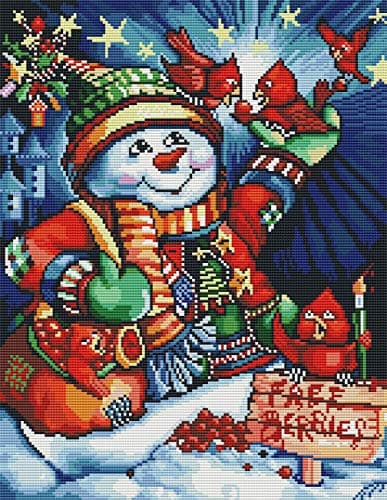 Abillyn Kit de broderie au point de croix Motif Noël bonhomme de neige oiseaux estampillé avec motif imprimé Noël