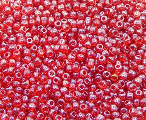 Lot de 1100 perles de rocaille en verre de 4 mm, 6/0, perles poney transparentes, mini perles rondes (rouge scintillant)