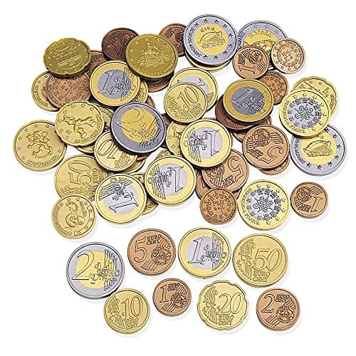Learning Resources Kit de pièces en euros (jeu de 100), monnaie factice, billet factices, caisse enregistreuse enfants, maternelle ressources, marchande enfants, Montessori Spielzeug ab 3 Jahre