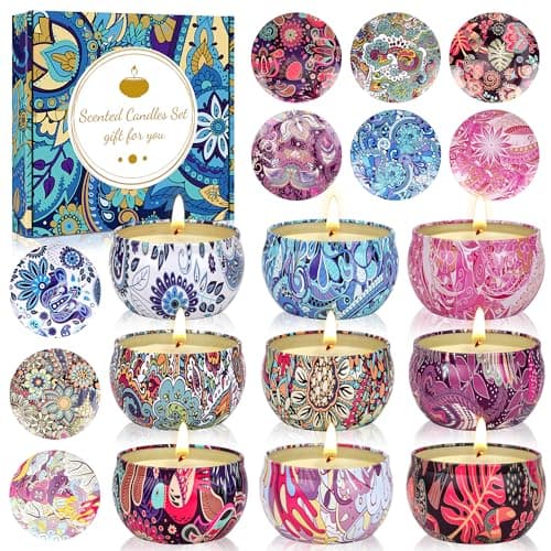 Lot de 9 bougies parfumées pour femme, 180 heures bougies d'aromathérapie, en cire de soja, bougies en verre pour la maison, la fête des mères, un anniversaire, (Blue, 9)