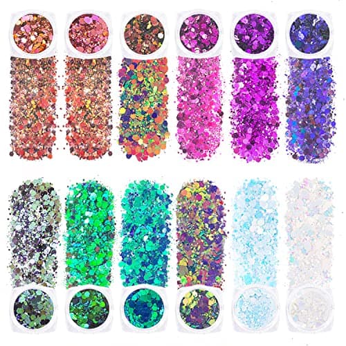 GWAWG 12 couleurs de paillettes holographiques pour le visage, les yeux, les cheveux, les ongles et la peinture
