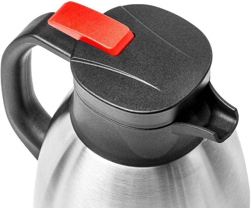 Thermos de conférence | Acier inoxydable | Capacité 2 litres | Rabat avec bouton et poignée en plastique | pour boissons froides et chaudes | Facile à nettoyer | Lavable au lave-vaisselle