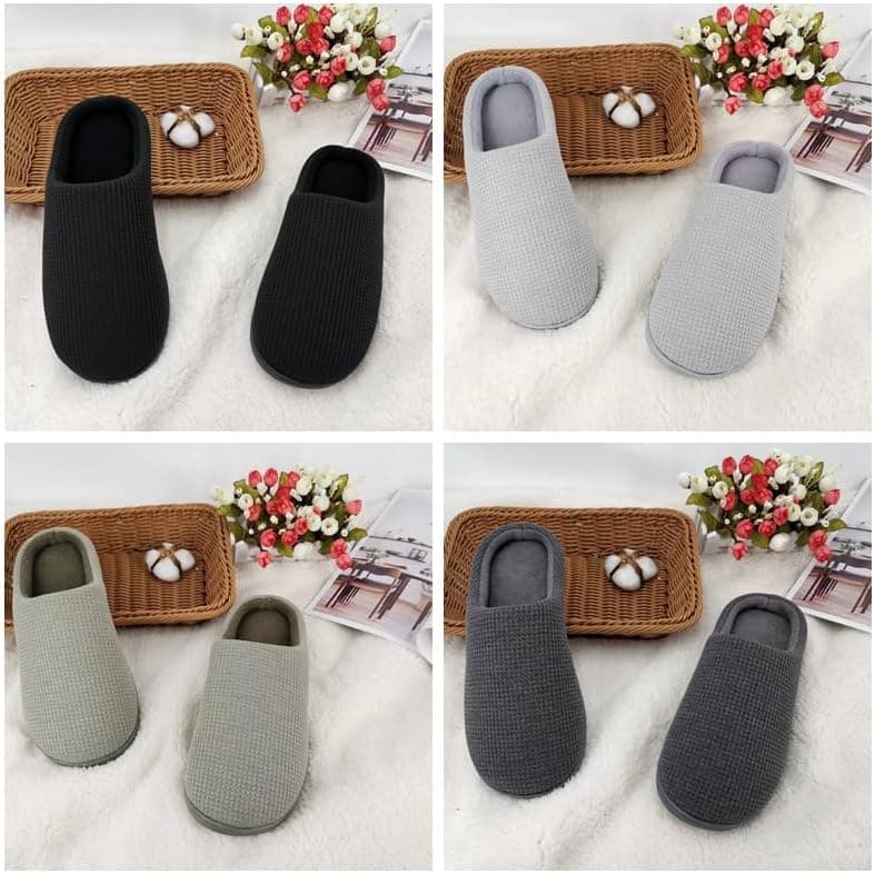 ofoot Pantoufles gaufrées en coton pour femmes et hommes Doublure éponge respirante Semelle intérieure en mousse à mémoire de forme Semelle en caoutchouc antidérapante