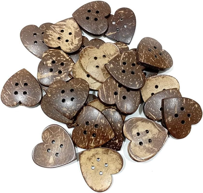 30 Boutons en Noix de Coco en Forme de Coeur, 35 mm, pour l'Artisanat, la Couture et la Décoration (Coco2, 35mm)