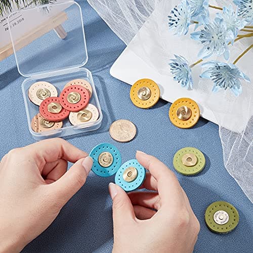 WADORN 6 Couleurs PU Cuir Bouton Pression Magnétique pour Sacs à Main Fermoir de Sac Fermoir Magnétique Rond 30mm Bouton de Couture avec Boîte de Rangement pour Sac Fourre-Tout Sac à Main